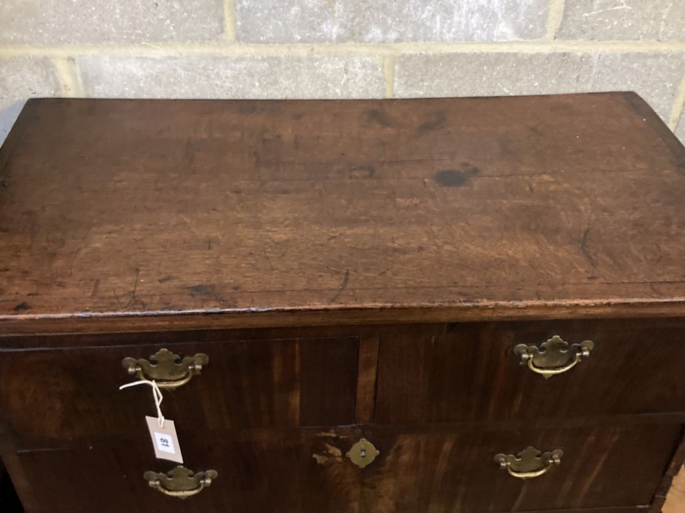 An 18th century oak and walnut chest on chest, width 92cm depth 47cm height 130cm